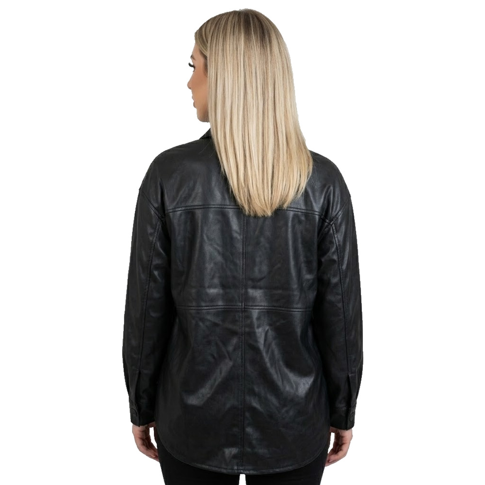 Thread & Supply Black Faux Leather Shacket Jacket Size L Boyfriend NWT - Picture 2 of 9
